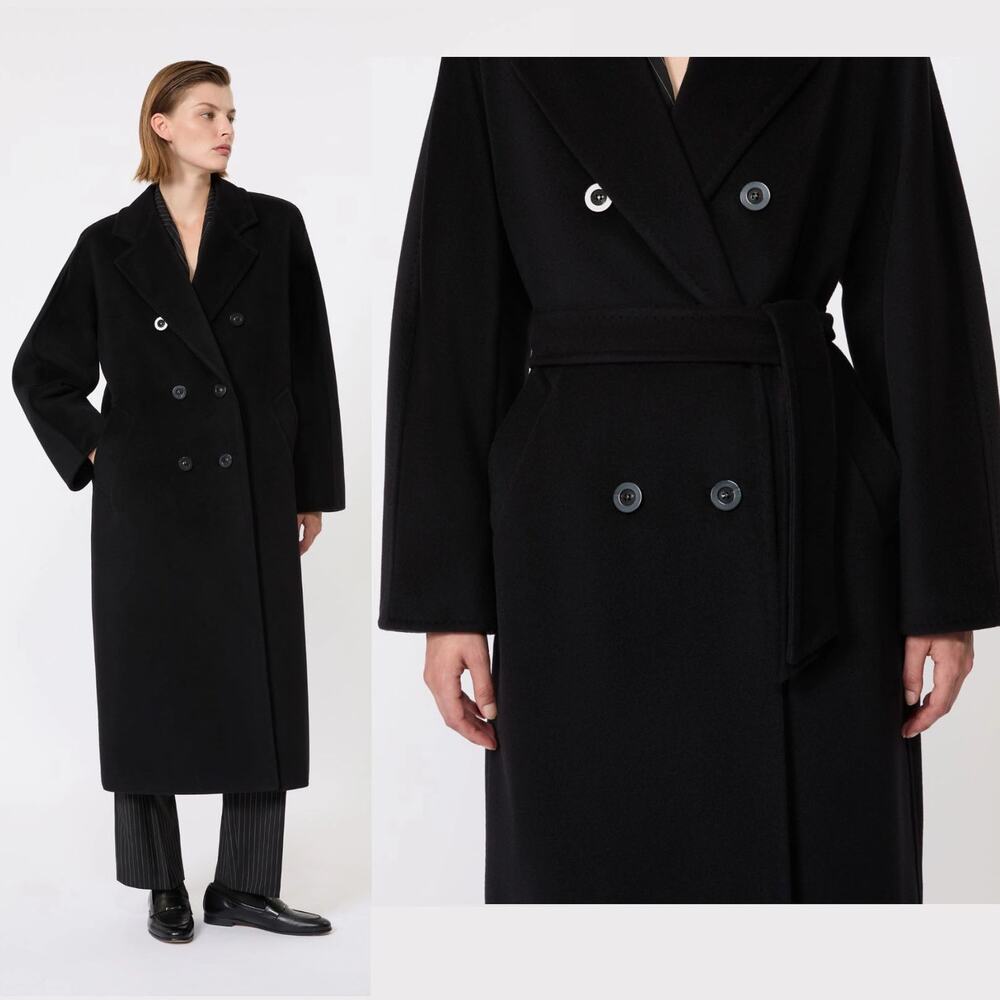 Max Mara 101801 Icon Madame Coat, Black Sz 6, Virgin Wool & Cashmere